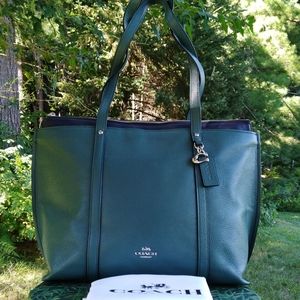 NWOT Coach May Tote, Dark Turquoise/ Navy Pebble Leather...Includes Dust Bag